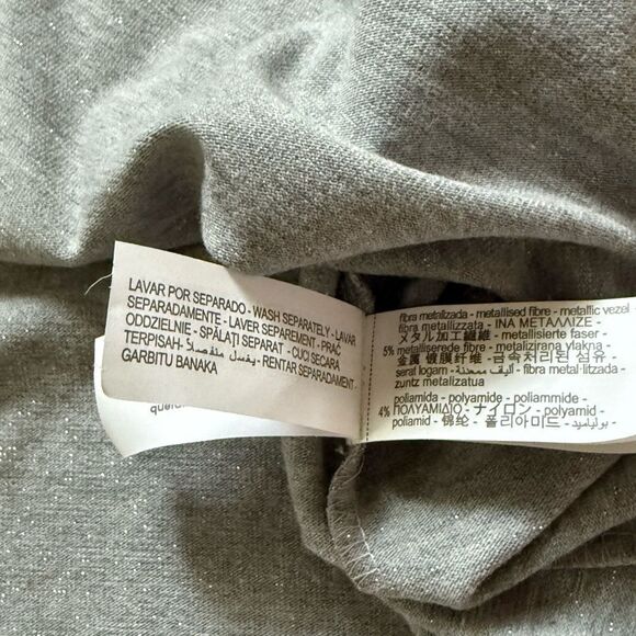 Zara Metallic Thread T-Shirt w Slogan - Silver NWT S - Picture 9 of 10